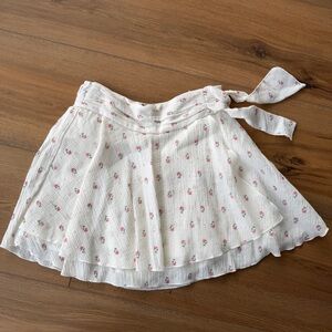 Zara White Skirt with Pink Floral Pattern